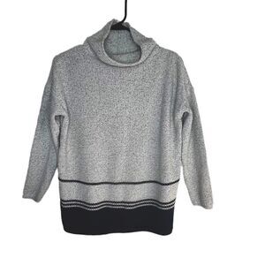 J. Jill Gray & Navy Striped Soft Oversized Cowl Neck Tunic Sweater Sz S